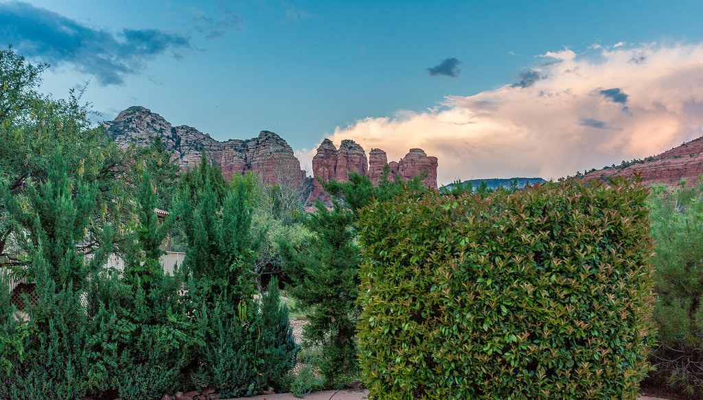 Coffee Pot Rock at dusk from the yard