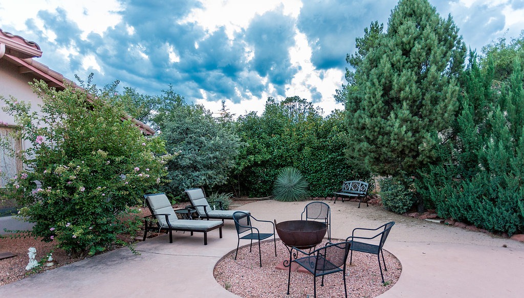 Fire pit in the back courtyard